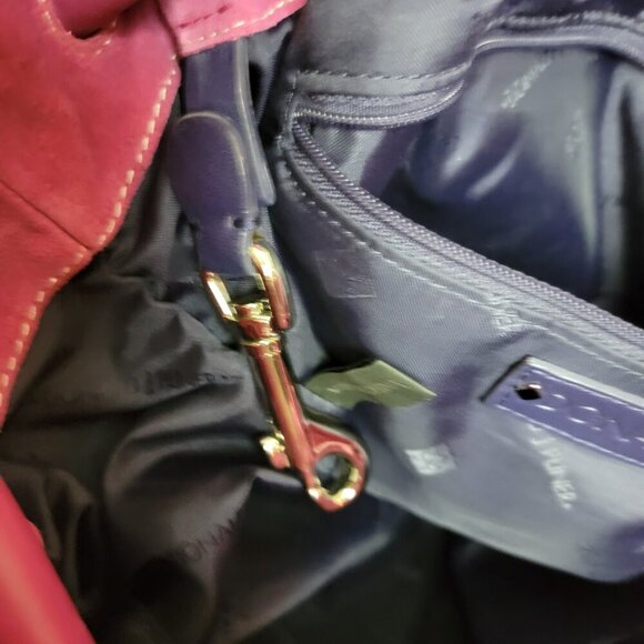 👜 Donald J Pliner Pink Faux Suede Drawstring Shoulder Bag - Picture 13 of 15